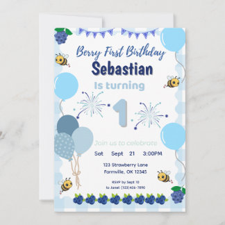 Berry First Birthday - Blueberry Invitation Boys Einladung