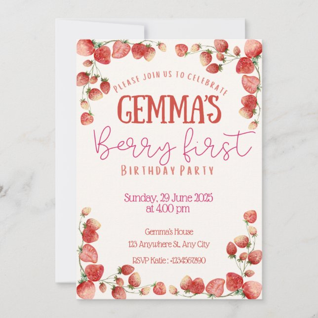 Berry First Birthday Einladung (Vorderseite)