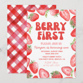 Berry First Birthday Einladung | Retro Strawberry