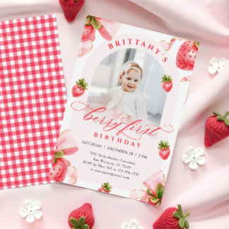 Berry First Birthday Foto Einladung
