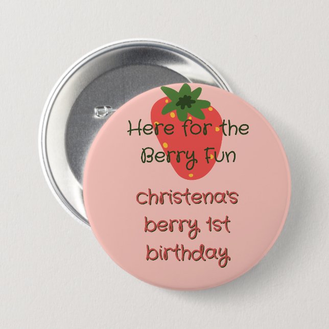 Berry First Birthday Guest Button (Vorne & Hinten)