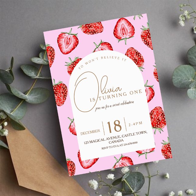 Berry First Birthday Invitation aquarelle (Créateur téléchargé)