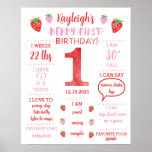Berry First Birthday Milestone Poster<br><div class="desc">Berry First Milestone Poster zum ersten Geburtstag</div>