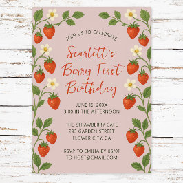 Berry First Birthday Niedlich Strawberry Floral Pi Einladung