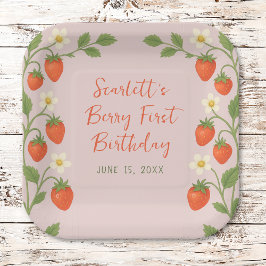 Berry First Birthday Niedlich Strawberry Floral Pi Pappteller