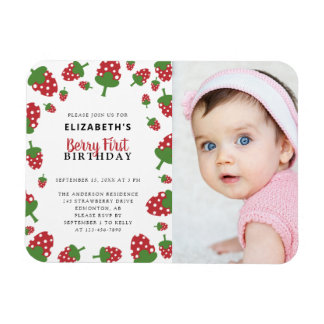 Berry First Birthday Niedlich Strawberry Foto Magnet