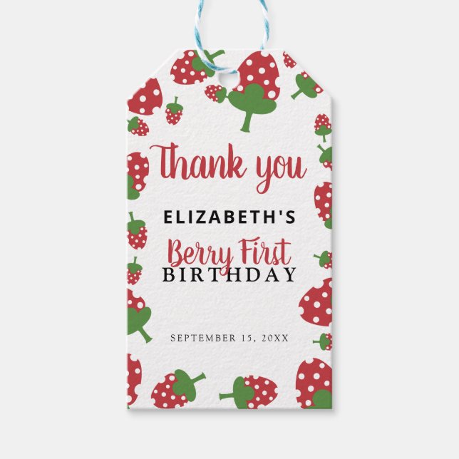 Berry First Birthday Niedlich Strawberry Girl Geschenkanhänger (Vorderseite)