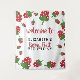 Berry First Birthday Niedlich Strawberry Hintergru Wandteppich