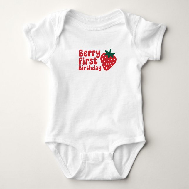 Berry First Birthday - Niedlich Strawberry Themed Baby Strampler (Vorderseite)