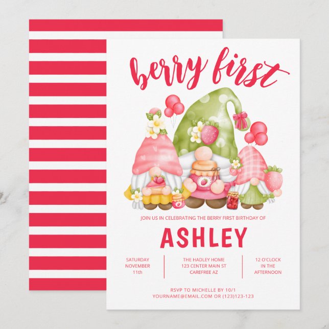 Berry First Birthday Niedliche Einladung (Vorne/Hinten)