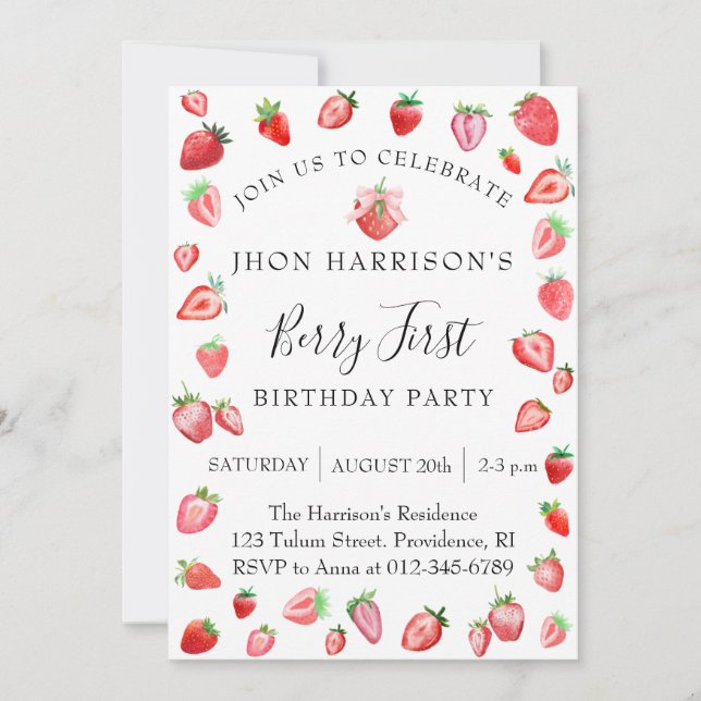 Berry First Birthday Party Einladung (Vorderseite)