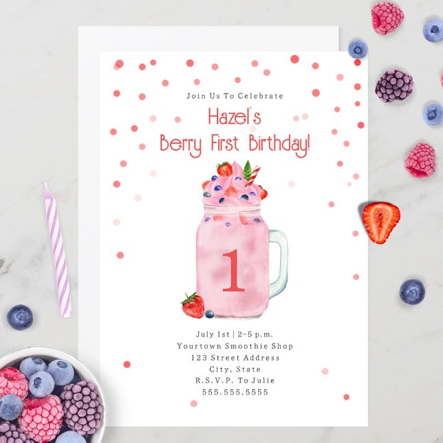 Berry First Birthday Party Smoothie Einladung (Von Creator hochgeladen)