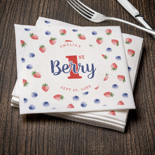 Berry First Birthday Party Strawberry & Blueberry Serviette