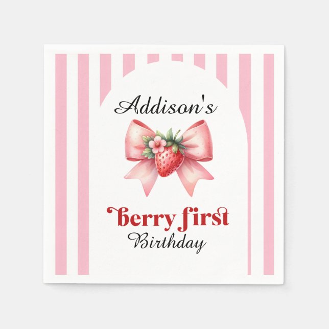 Berry First Birthday Party Strawberry Coquette Serviette (Vorderseite)