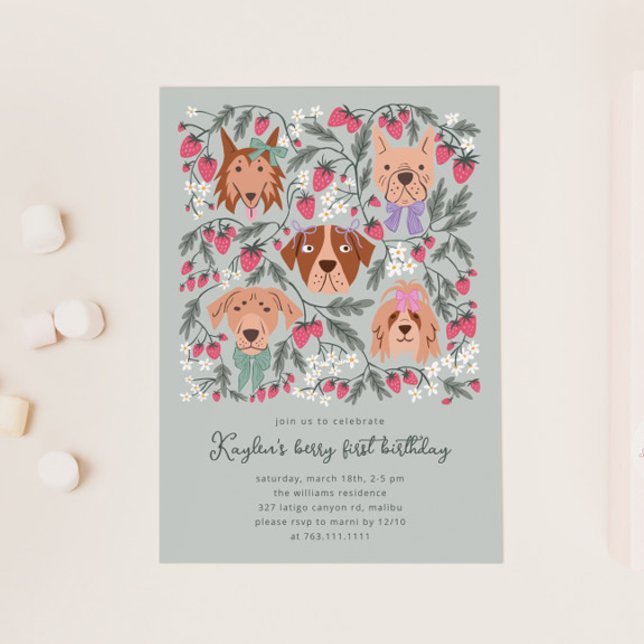Berry First Birthday Party | Strawberry Dogs Einladung (Von Creator hochgeladen)