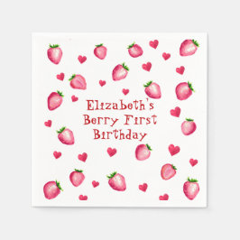 Berry First Birthday Party Strawberry Hearts Serviette