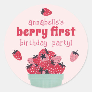Berry First Birthday Party Strawberry Stickers
