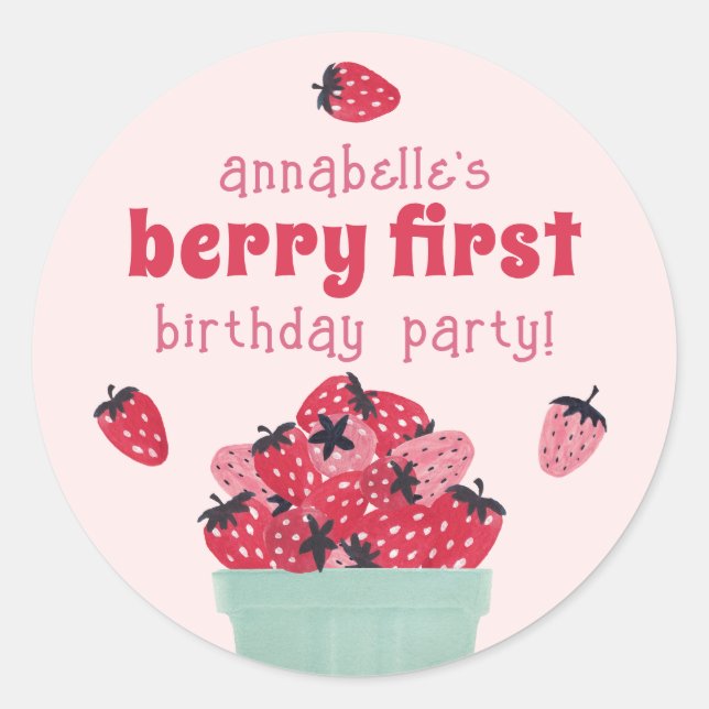 Berry First Birthday Party Strawberry Stickers (Vorderseite)