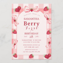 Berry First Birthday Photo Red Gingham Bows Arch