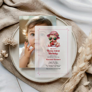 Berry First Birthday Pink Gingham Strawberry