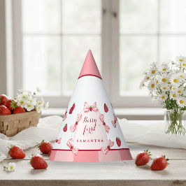 Berry First Birthday Red Gingham Bows Party Hat Partyhütchen