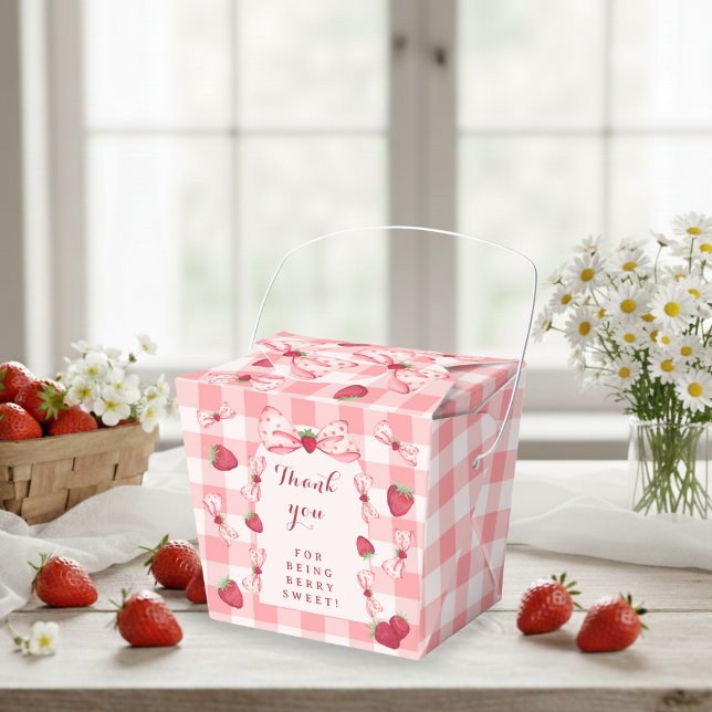 Berry First Birthday Red Gingham Bows Square Geschenkschachtel (Berry First Birthday Red Gingham Bows Square Favor Boxes - Take Out 3x2.75x3.75)