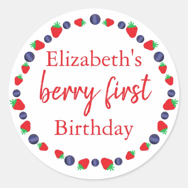 Berry First Birthday Runder Aufkleber (Vorderseite)