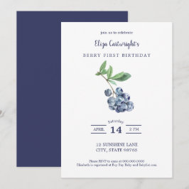 Berry First Birthday Simple Blueberry Einladung