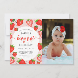 Berry First Birthday Strawberry 1. Geburtstag Foto Einladung