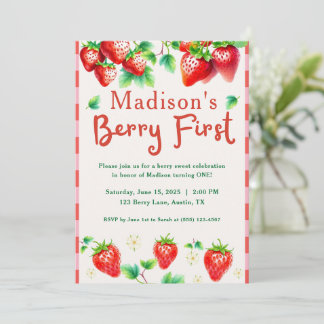 Berry First Birthday - Strawberry 1. Girl-Party Einladung