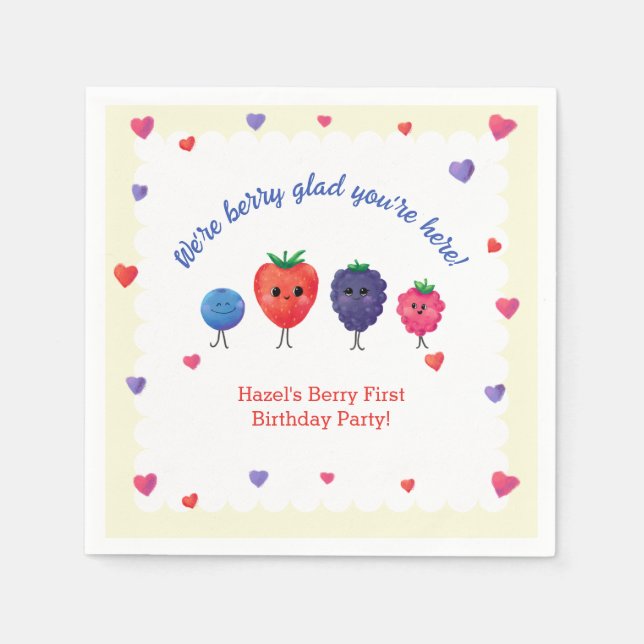 Berry First Birthday Strawberry, Blueberry & More! Serviette (Vorderseite)