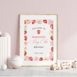 Berry First Birthday Strawberry Bow Welcome Poster