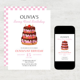 Berry First Birthday Strawberry Cake Birthday Einladung