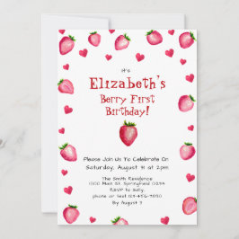 Berry First Birthday Strawberry Custom Foto 1. Einladung