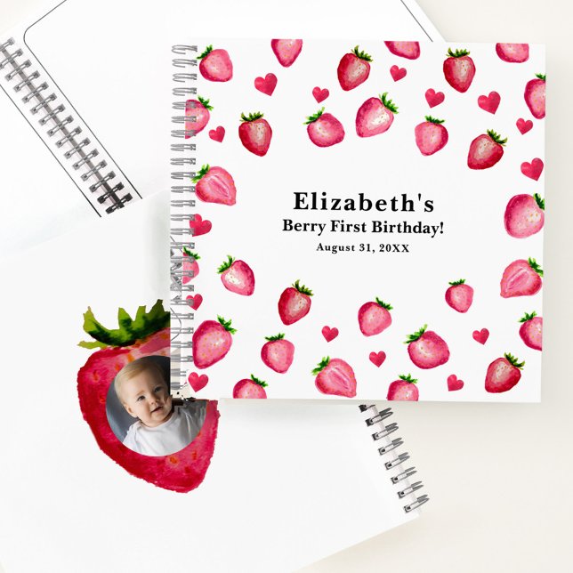 Berry First Birthday Strawberry Custom Photo Notizbuch (Von Creator hochgeladen)