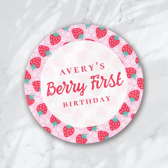 Berry First Birthday Strawberry Daisy Runder Aufkleber (Von Creator hochgeladen)