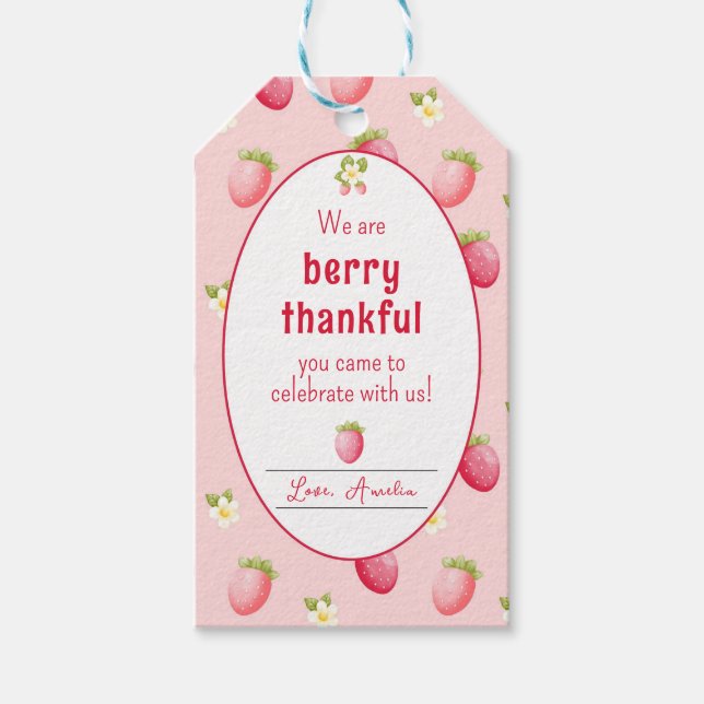 Berry First Birthday Strawberry Danke für Ihre Unt Geschenkanhänger (Vorderseite)