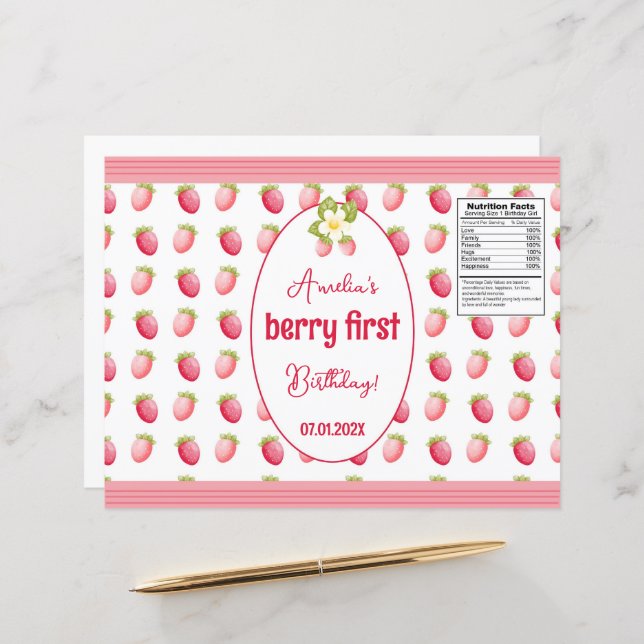Berry First Birthday Strawberry Design (Vorderseite/Rückseite Beispiel)