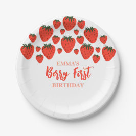 Berry First Birthday Strawberry Design Pappteller