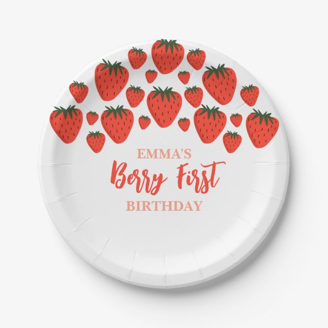 Berry First Birthday Strawberry Design Pappteller (Vorderseite)