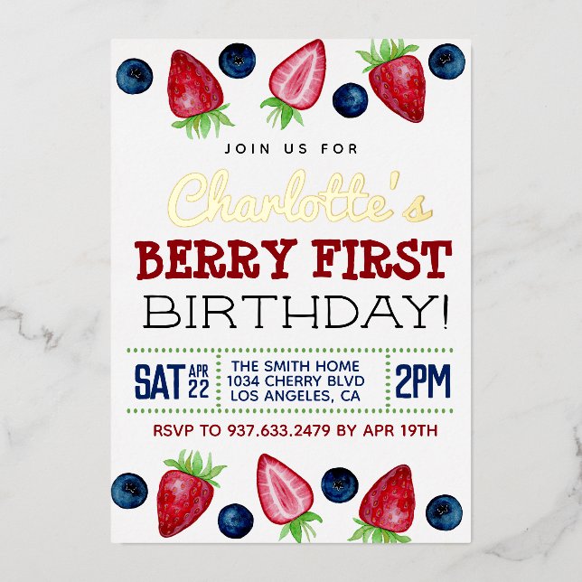 Berry First Birthday Strawberry Einladung (Vorderseite)
