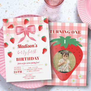 Berry First Birthday Strawberry First Foto Bow Einladung