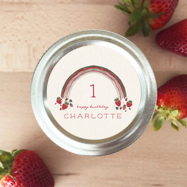 Berry First Birthday Strawberry Floral Rainbow Runder Aufkleber (Von Creator hochgeladen)