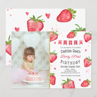 Berry First Birthday Strawberry Foto Einladung