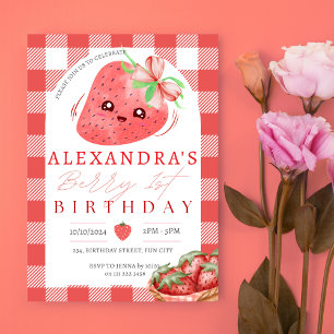 Berry First Birthday Strawberry Girl 1. Geburtstag Einladung