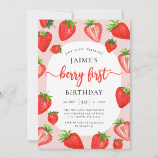 Berry First Birthday Strawberry Girl 1. Geburtstag Einladung