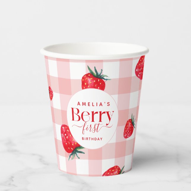 Berry First Birthday Strawberry Girl Pappbecher (Vorderseite)