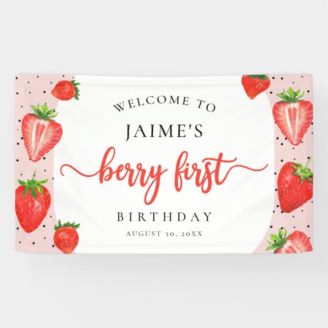 Berry First Birthday Strawberry Girl Willkommen Banner (Horizontal)