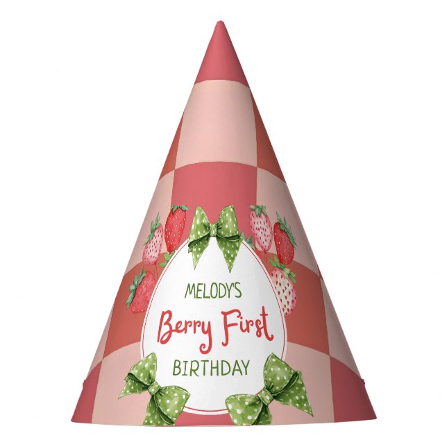 Berry First Birthday Strawberry Party  Partyhütchen (Vorderseite)