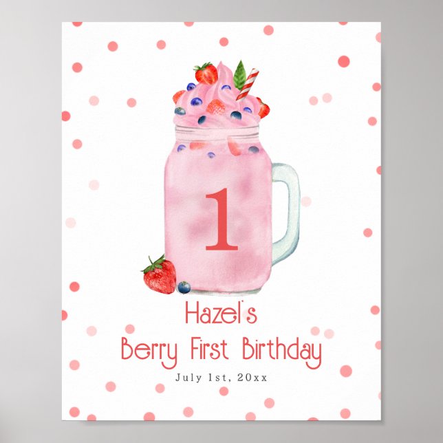 Berry First Birthday Strawberry Smoothie Poster (Vorne)
